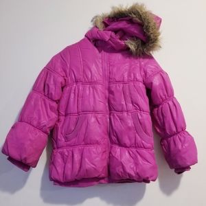 The Childrens Place Girl Sz L(10-12) Pink Fleece Lined Hooded Puffer Coat Jacket